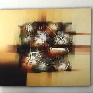 Abstract Canvas Art in Black, Brown, and Cream
